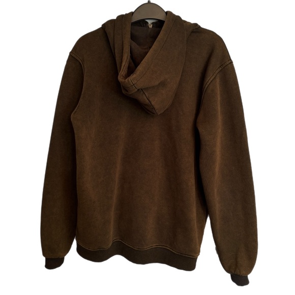 Lazypants Zip Up Hoodie Size M Dark Brown Acid Wash Y2K Skater Comfy Cozy Soft - Picture 2 of 11